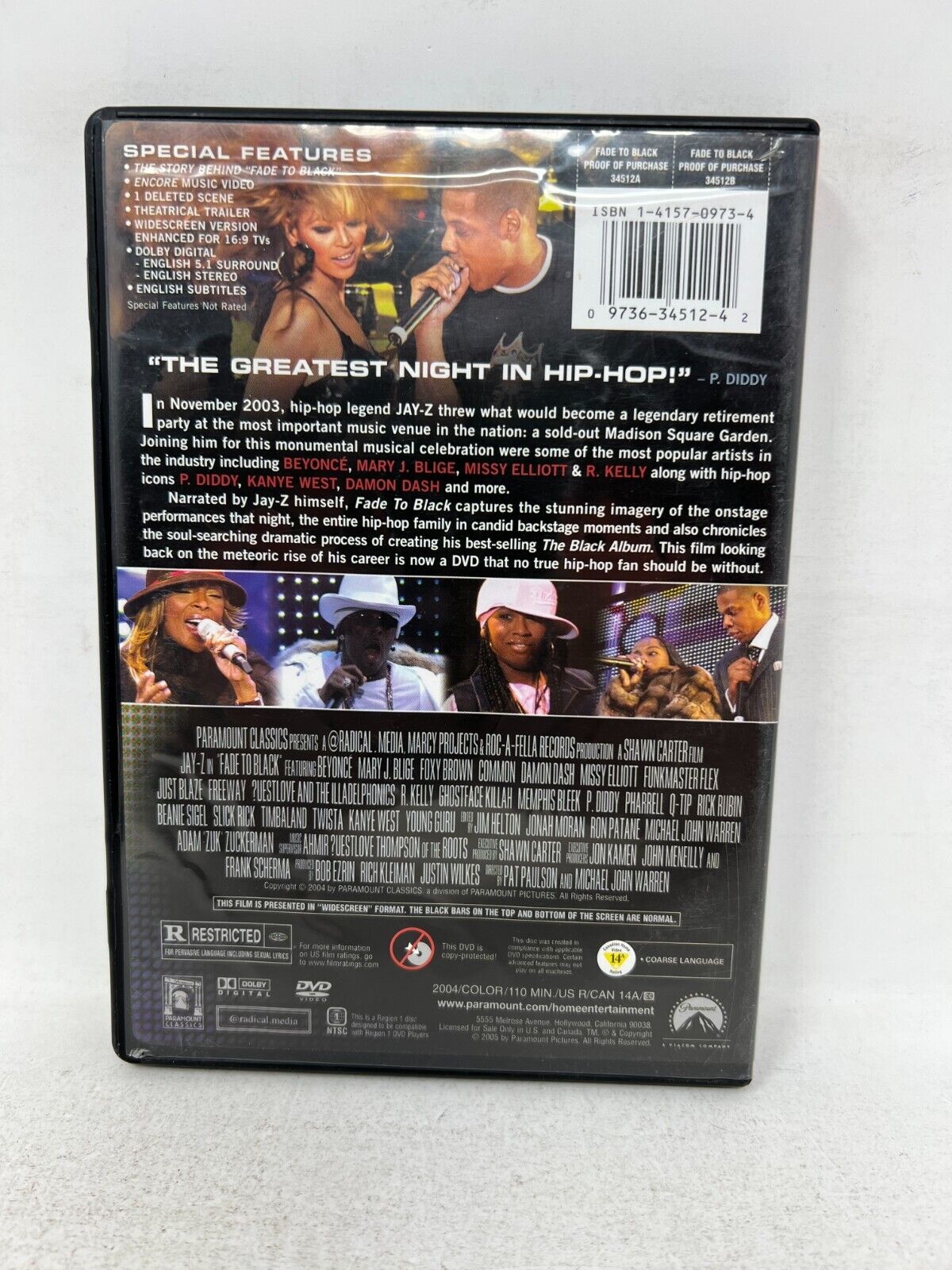 Fade to Black (DVD) Jay-Z  Music Good Condition!!!