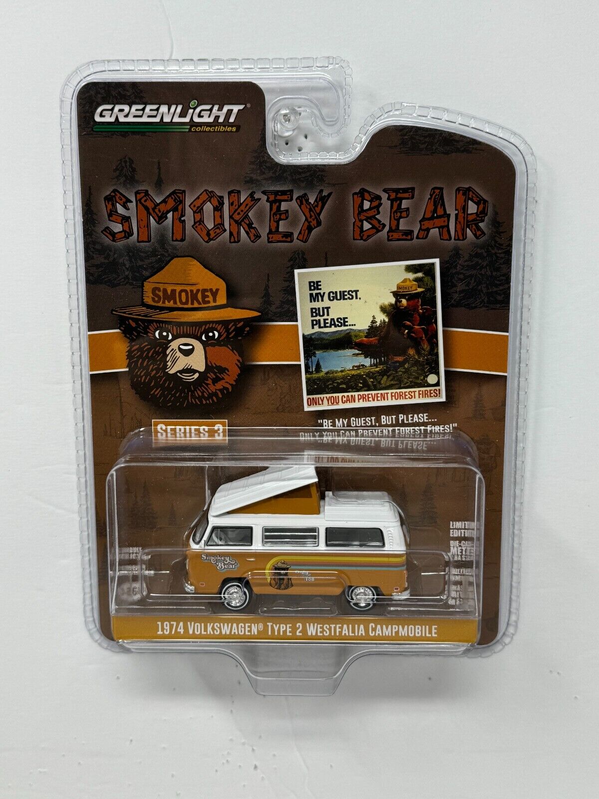 Greenlight Smokey Bear 1974 Volkswagen Type 2 Westfalia Campmobile 1:64 Diecast