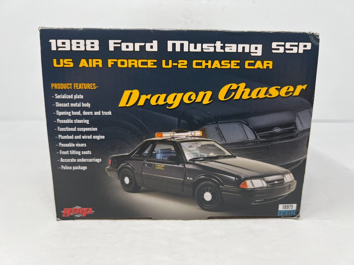 GMP 1988 Ford Mustang 5.0 SSP US Air Force U-Dragon Chaser Blue 1:18 Diecast