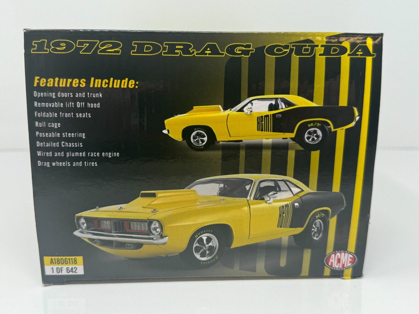 Acme 1972 Plymouth Cuda Hemi Drag 1:18 Diecast 1 of 642