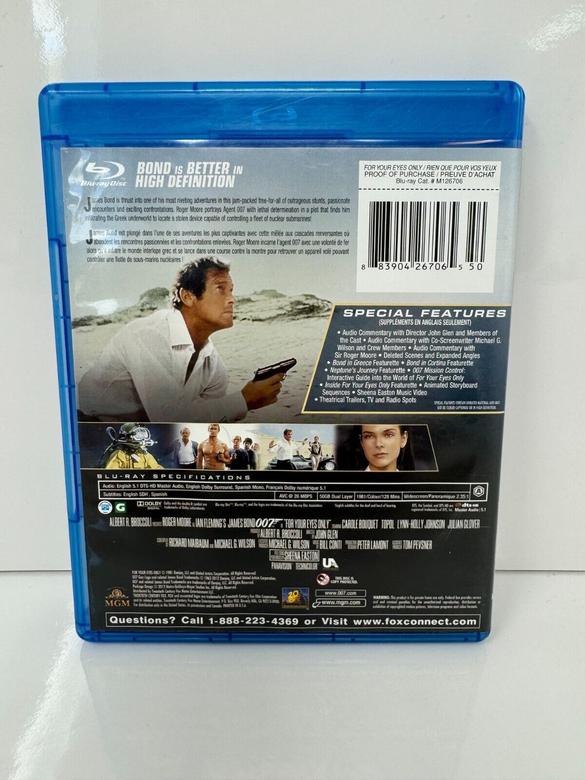 007 James Bond For Your Eyes Only (Blu-ray) Action Good Condition!!!