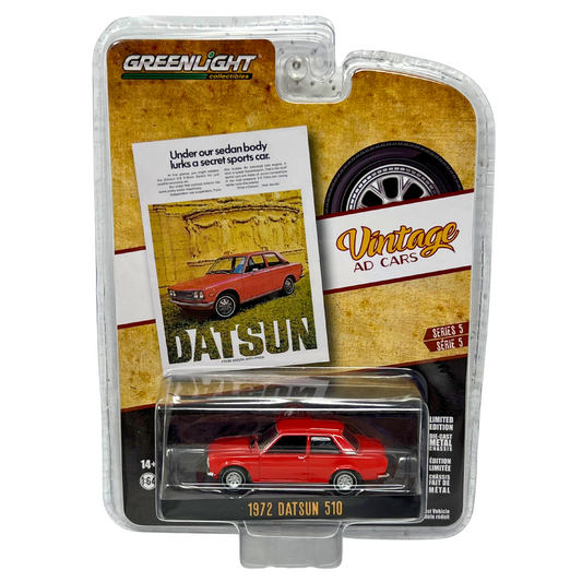 Greenlight Vintage Ad Cars 1972 Datsun 510 1:64 Diecast