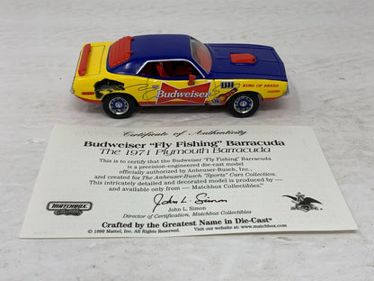 Matchbox 1971 Plymouth Barracuda Budweiser Fly Fishing 1:43 Diecast