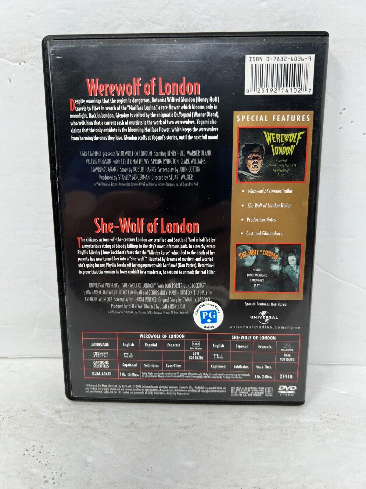 Werewolf Of London / She-Wolf Of London (DVD) Horror Good Condition!!!