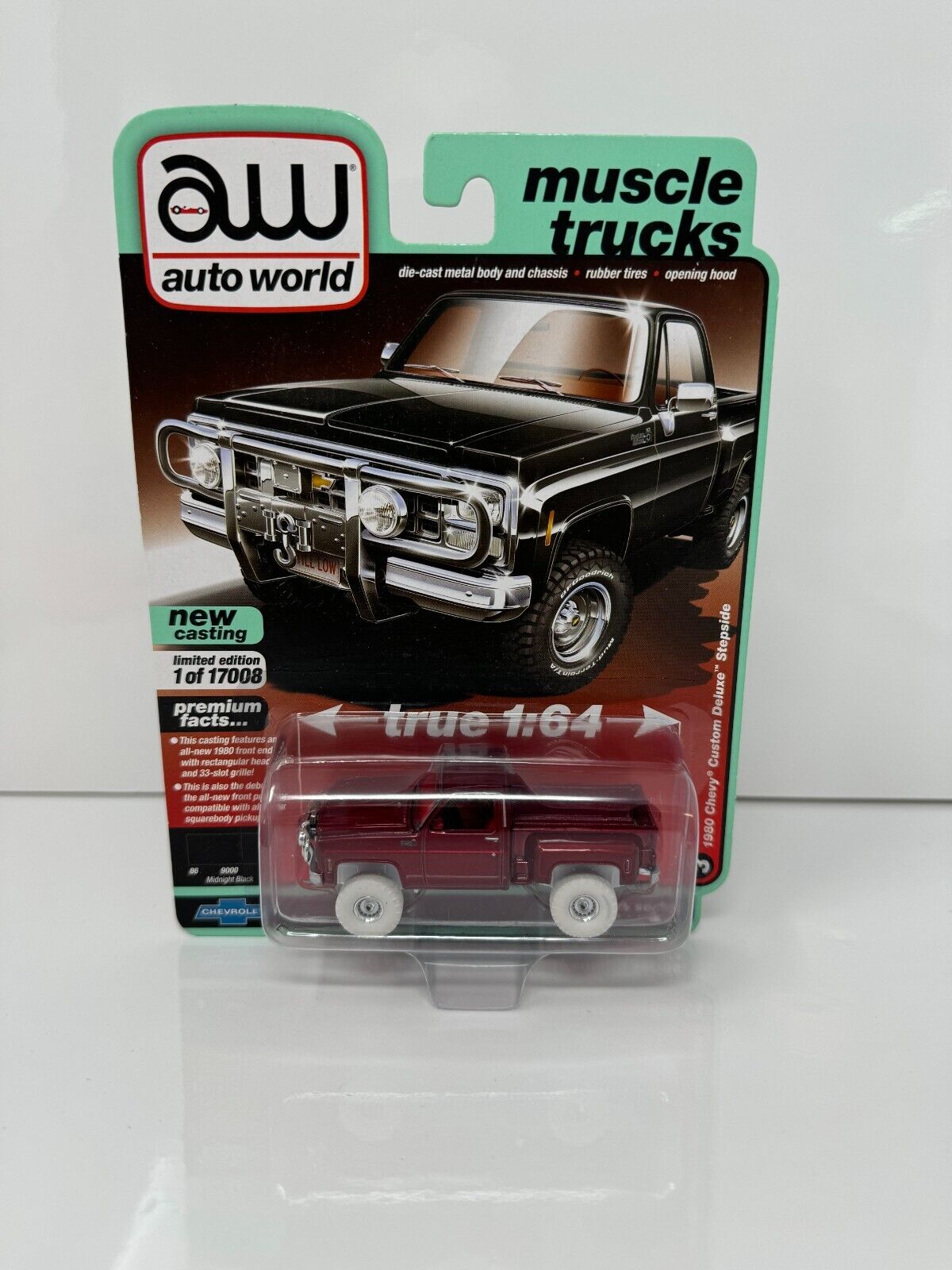 Auto World 1980 Chevy Custom Deluxe Stepside ULTRA RED CHASE 1:64 Diecast