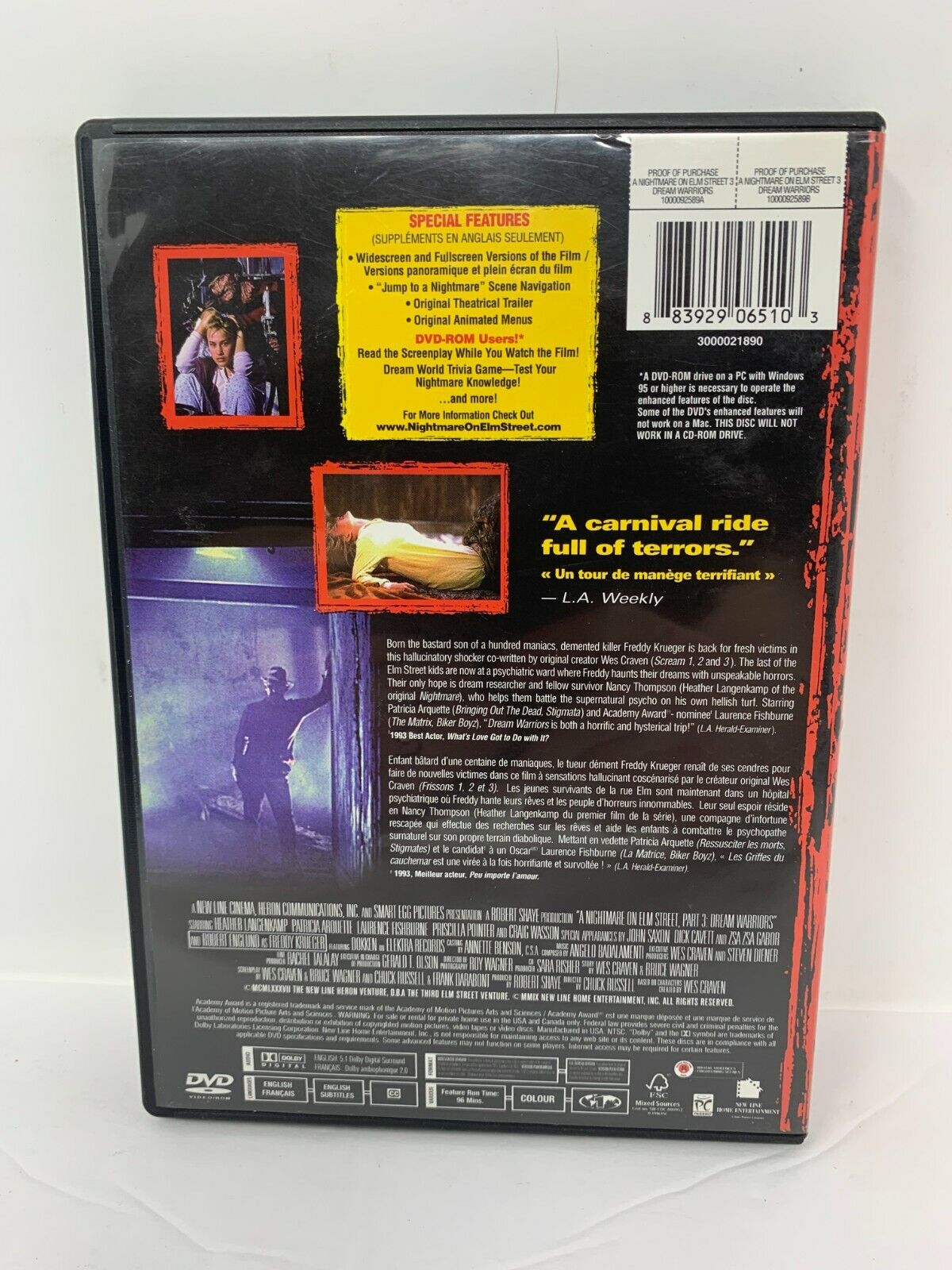 A Nightmare on Elm Street 3 Dream Warriors (DVD) Horror Good Condition!!