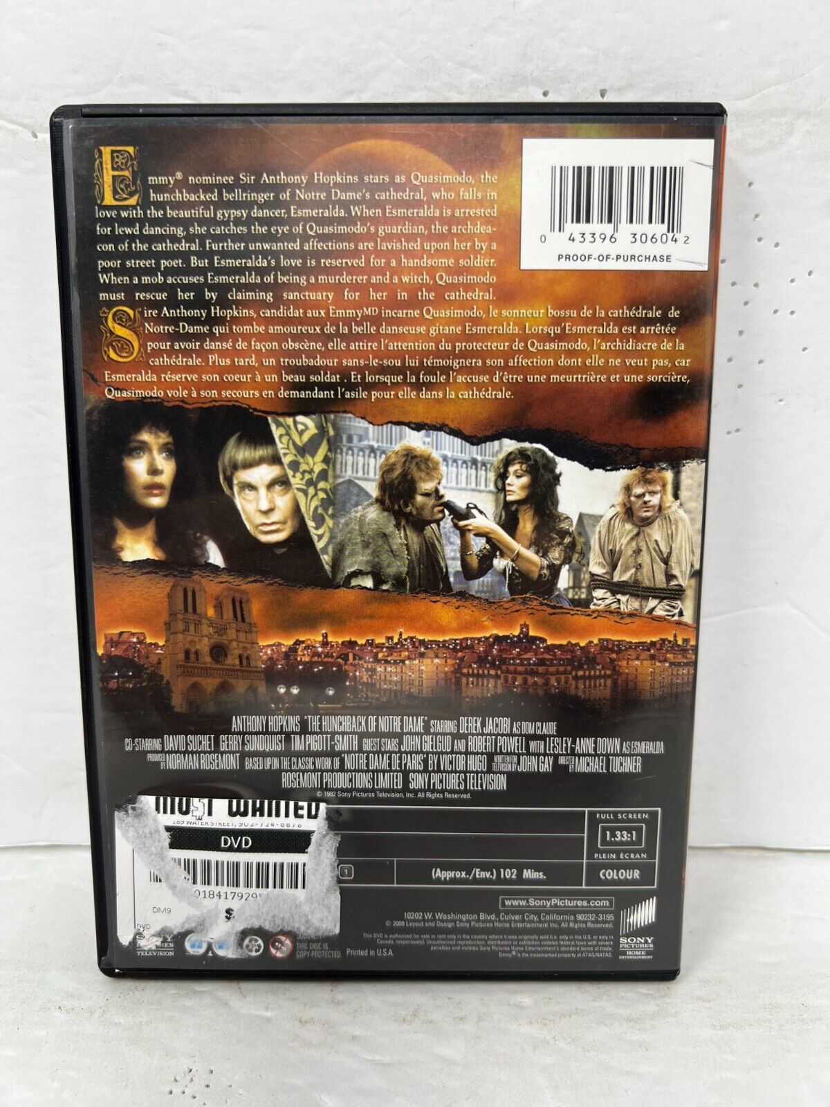 The Hunchback of Notre Dame (DVD) Anthony Hopkins Drama Good Condition!!!