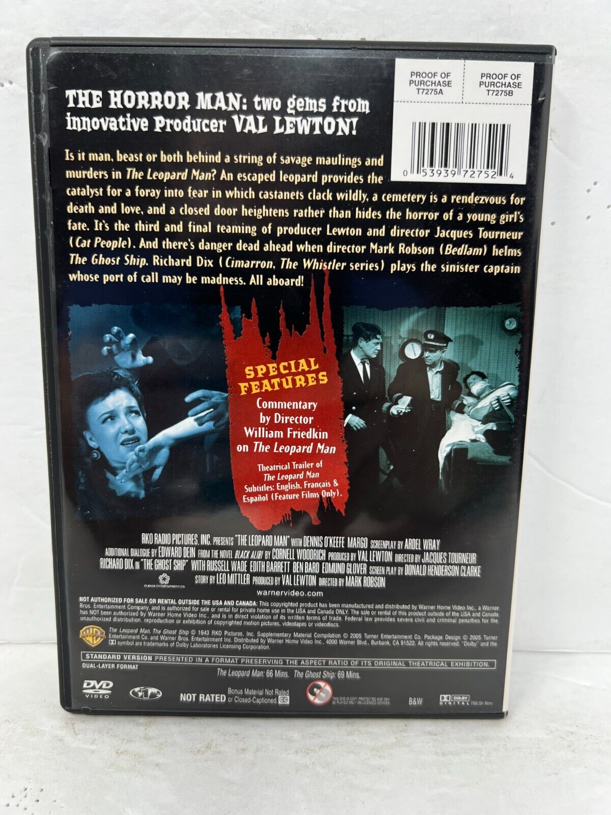 Val Lewton Horror Leopard Man / Ghost Ship (DVD) Thriller Good Condition!!!