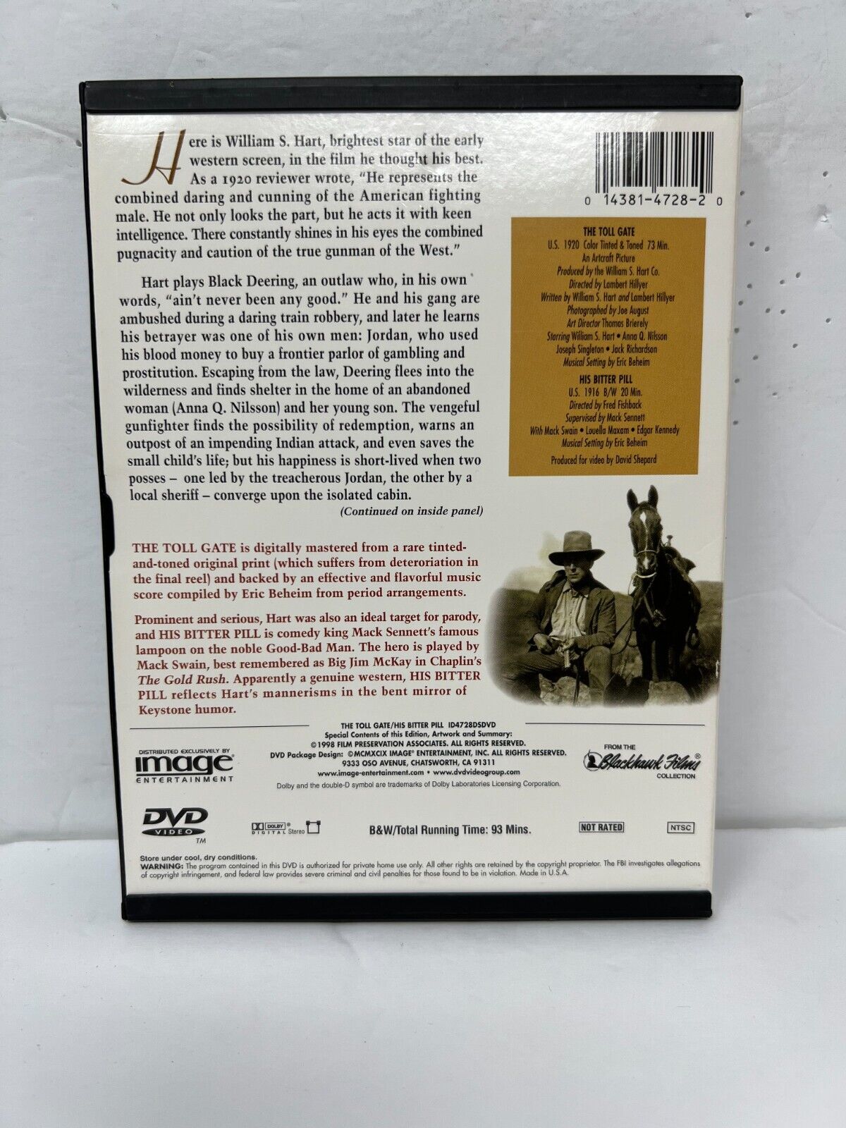 The Toll Gate / His Bitter Pill (DVD) Western Good Condition!!!