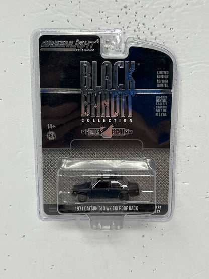 Greenlight Black Bandit 1971 Datsun 510 w Ski Roof Rack 1:64 Diecast V2