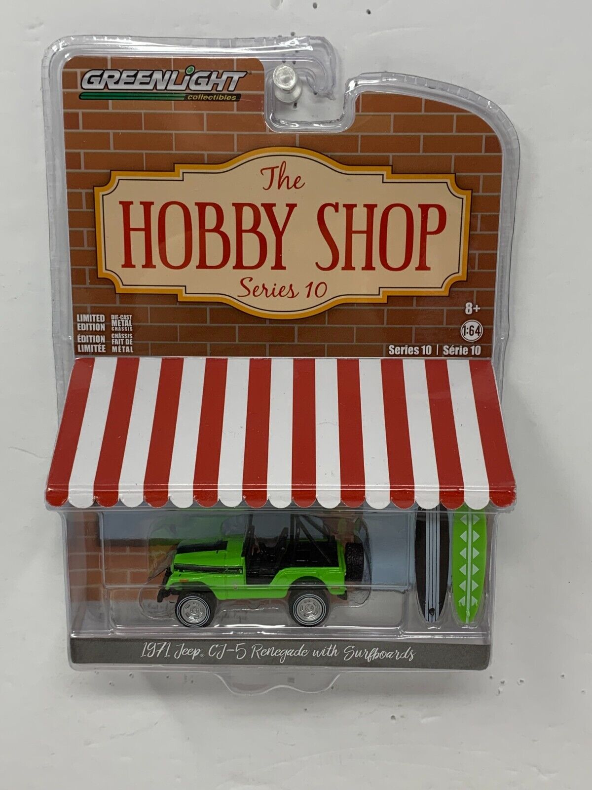 Greenlight 1971 Jeep CJ-5 Renegade with Surfboard The Hobby Shop 1:64 Diecast