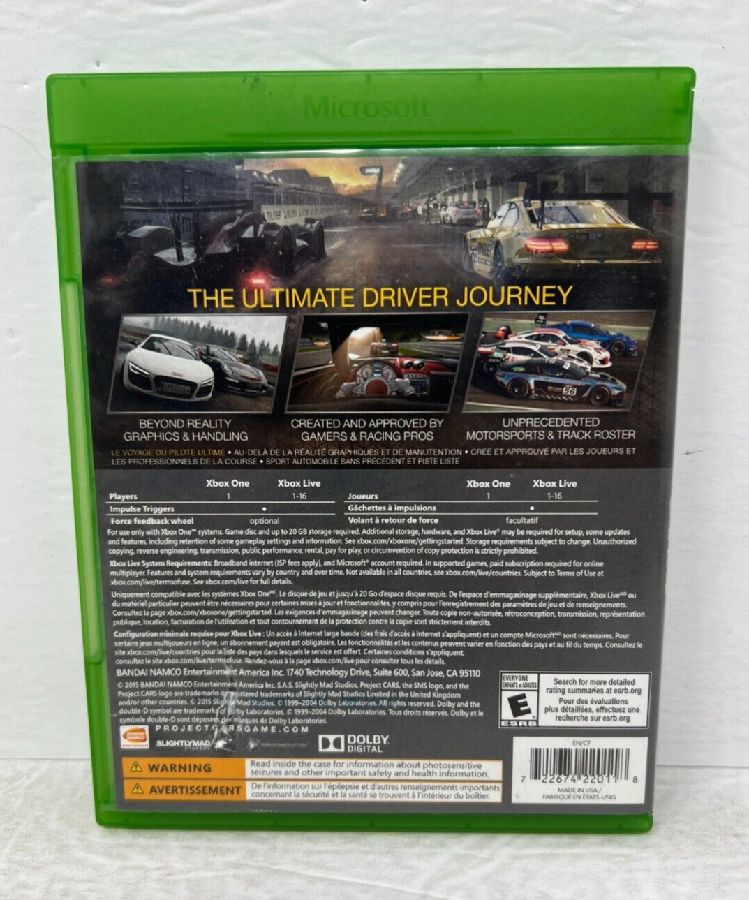 Xbox One Project Cars Video Game Used Good Condition!!!