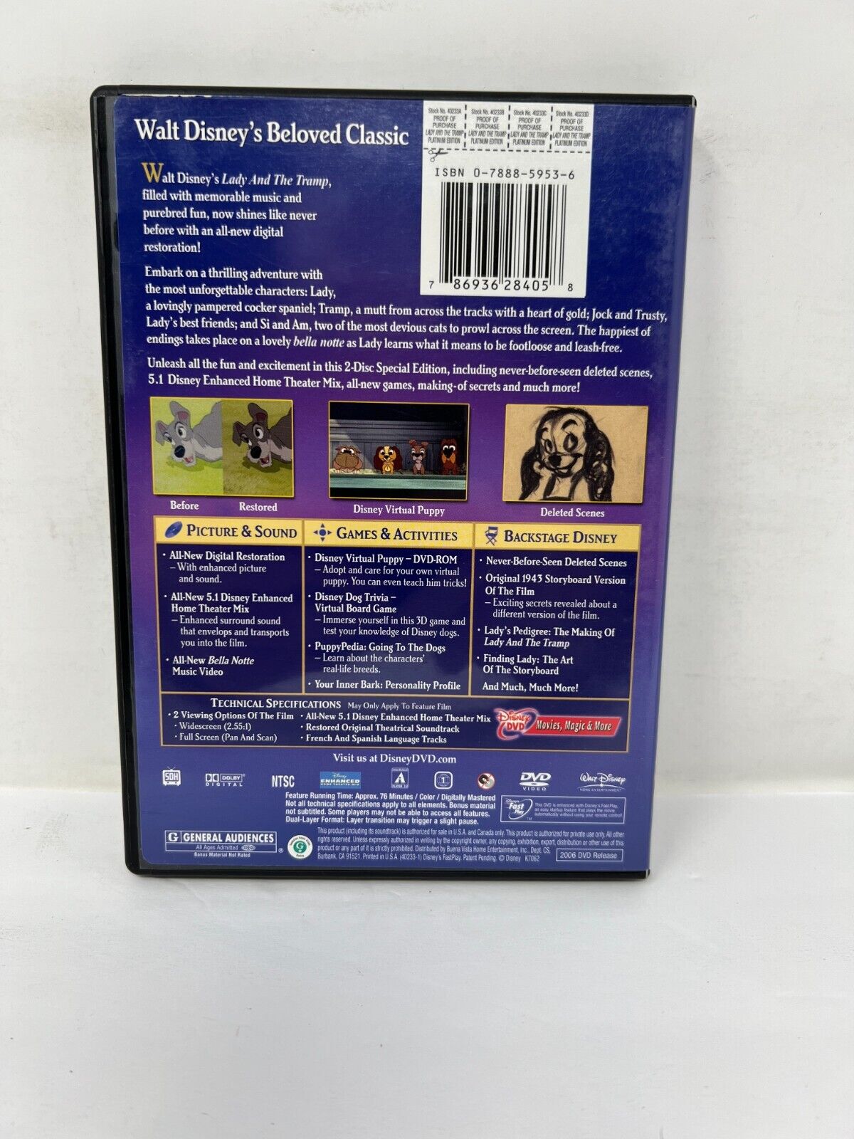 Disney Lady and the Tramp (DVD) Platinum Edition Classic Good Condition!!!