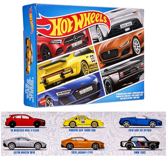 Hot Wheels European Themed 6-Pack '19 Mercedes-Benz A-Class, Porsche 934 Turbo R