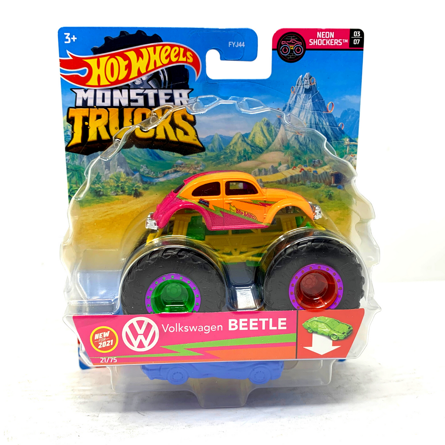 Hot Wheels Monster Trucks Neon Shockers VW Beetle 1:64 Diecast