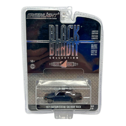 Greenlight Black Bandit 1971 Datsun 510 w Ski Roof Rack 1:64 Diecast V2