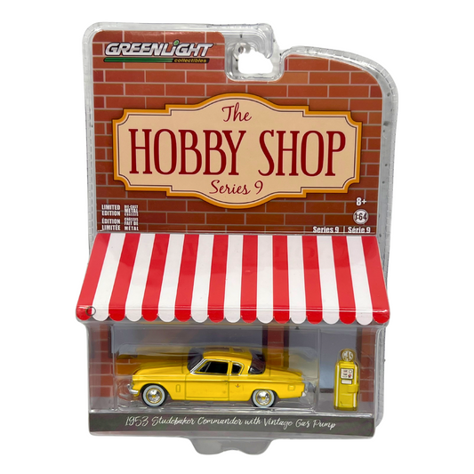 Greenlight Hobby Shop 1953 Studebaker Commander & Vintage Gas Pump 1:64 Diecast