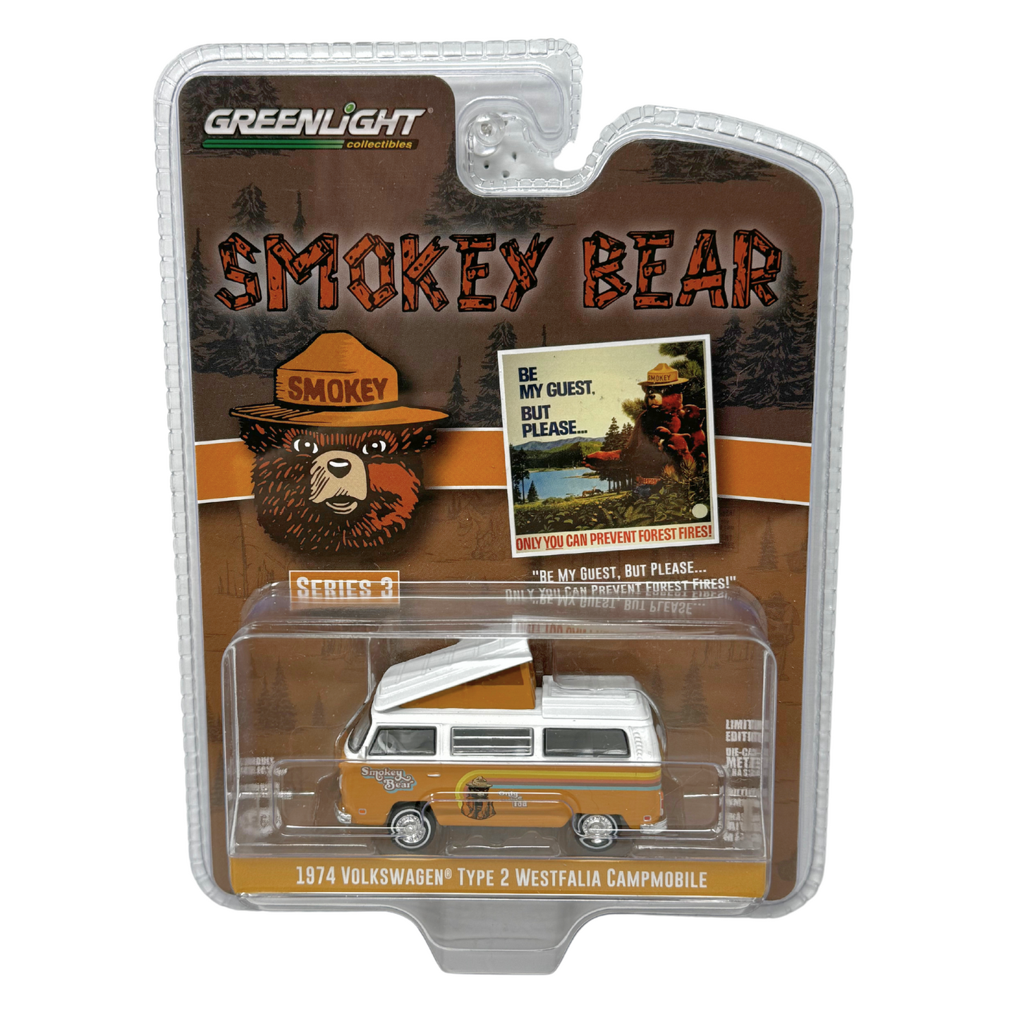 Greenlight Smokey Bear 1974 Volkswagen Type 2 Westfalia Campmobile 1:64 Diecast