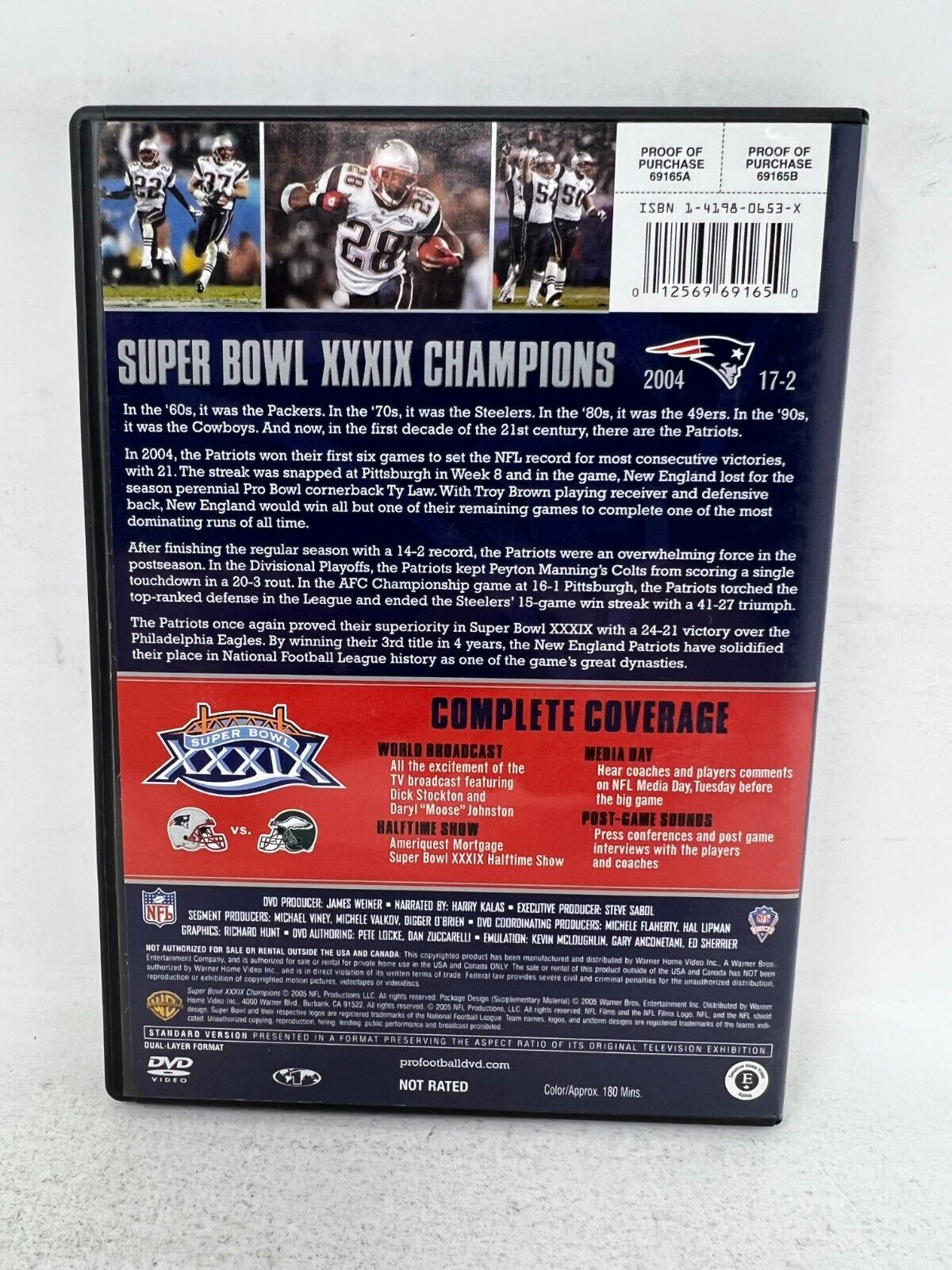 New England Patriots Super Bowl  XXXIX NFL Films Sports Good Condition!!!