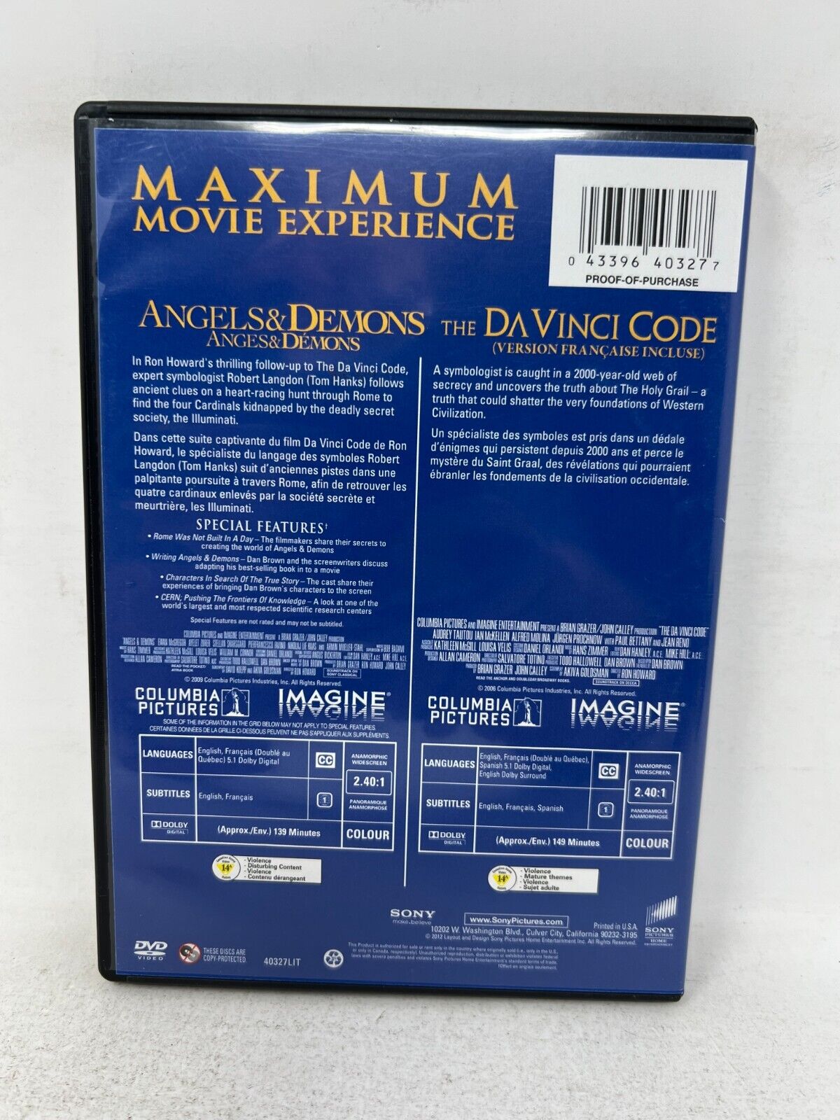 Angels & Demons / The Davinci Code (DVD) Adventure Movie Good Condition!!!