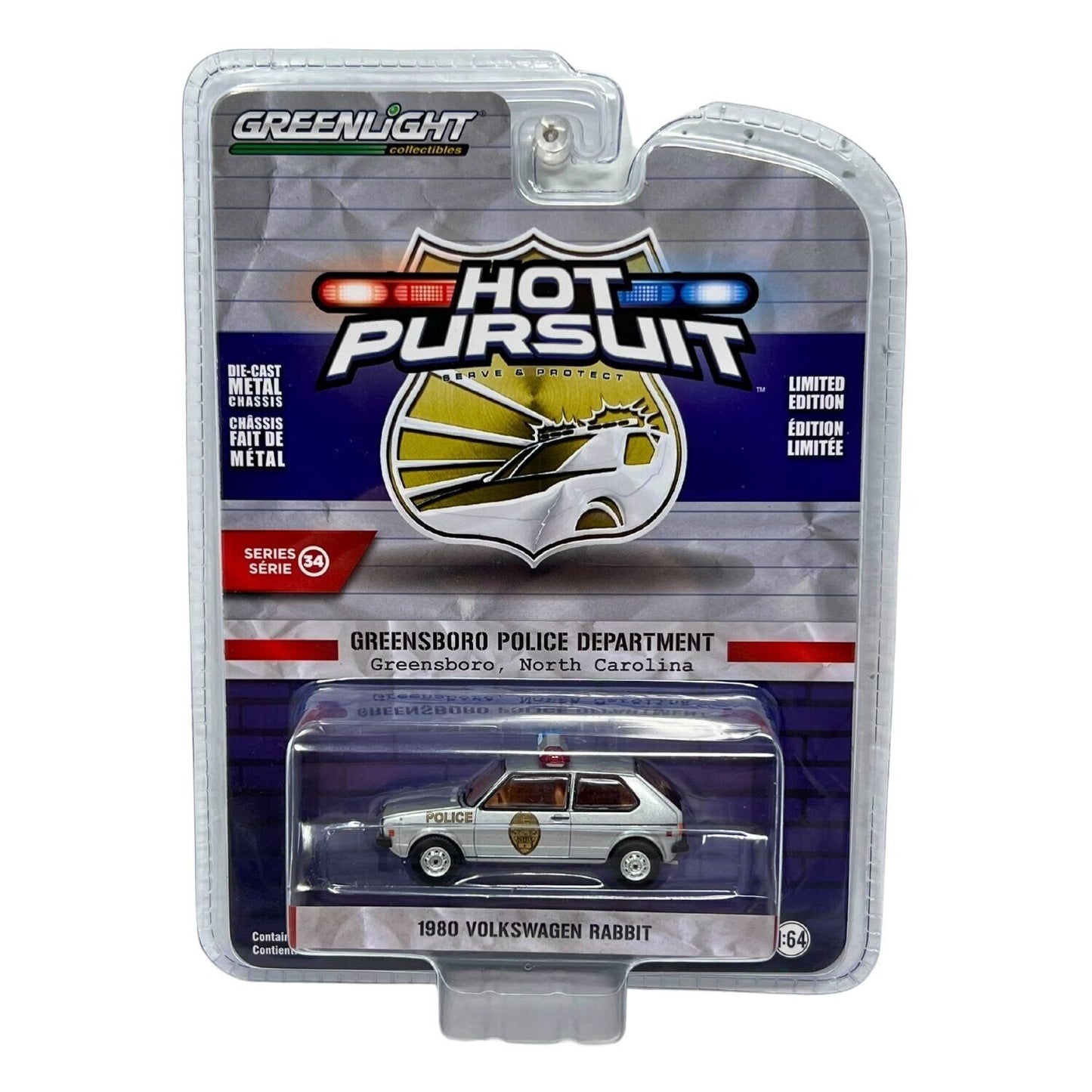 Greenlight Hot Pursuit 1980 Volkswagen Rabbit 1:64 Diecast