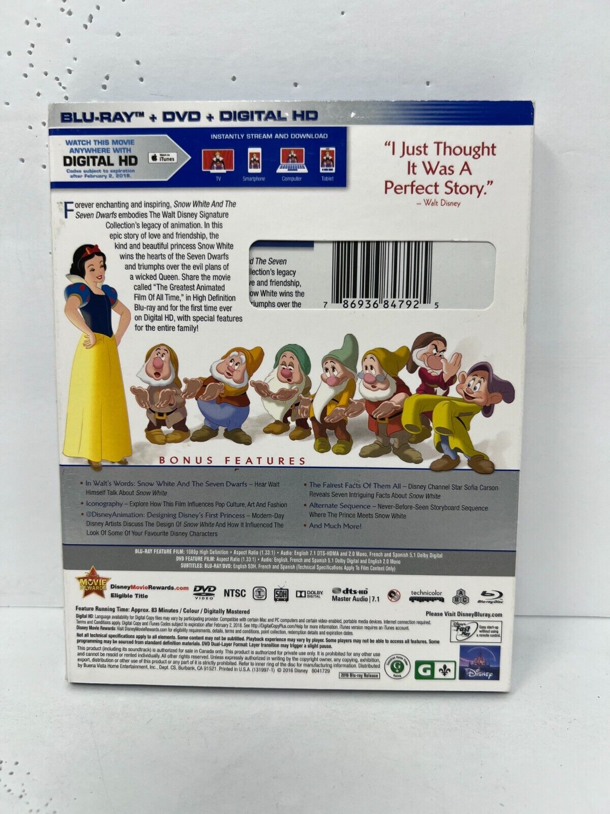 Snow White and the Seven Dwarfs (Blu-ray) Disney Classic Good Condition!!!