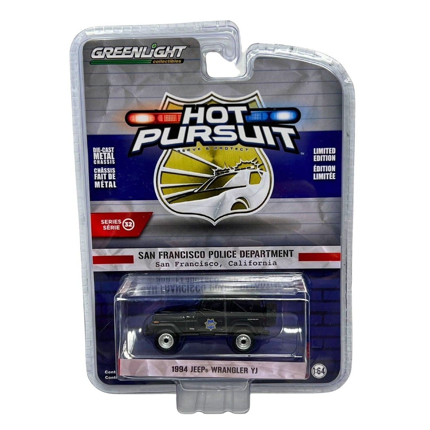 Greenlight Hot Pursuit 1994 Jeep Wrangler YJ 1:64 Diecast