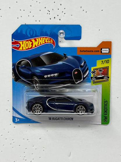 Hot Wheels HW Exotics 2016 Bugatti Chiron Blue 1:64 Diecast Short Card