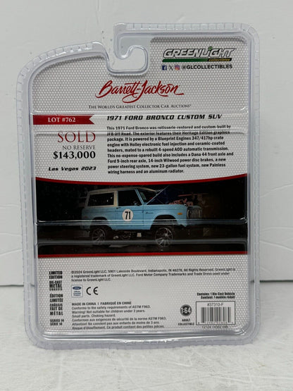 Greenlight Barrett Jackson 1971 Ford Bronco 1:64 Diecast