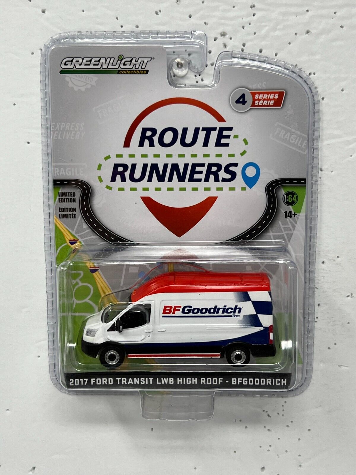 Greenlight Route Runners 2017 Ford Transit LWB High Roof 1:64 Diecast
