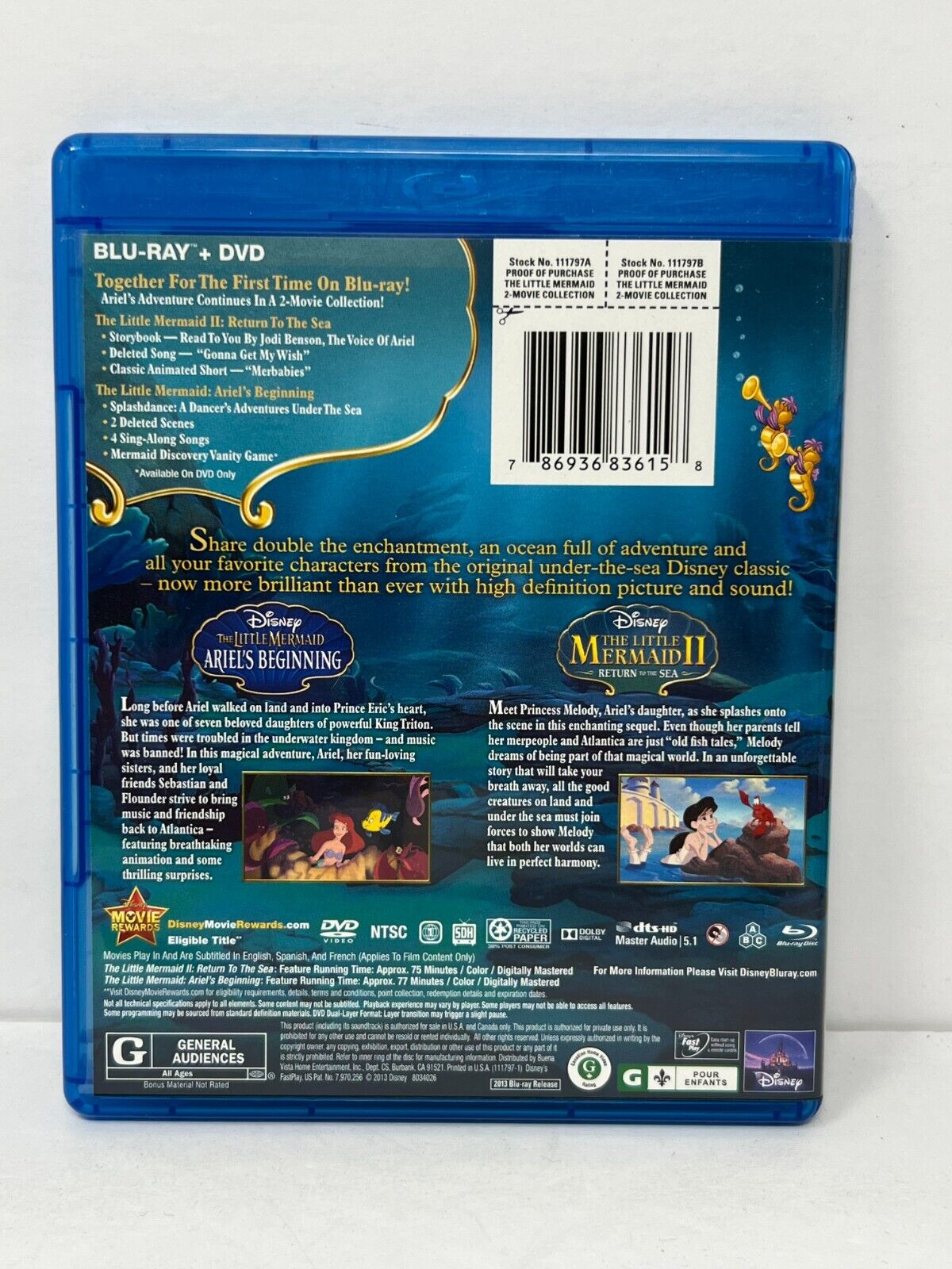 Little Mermaid Double Feature (Blu-ray) Disney Good Condition!!!