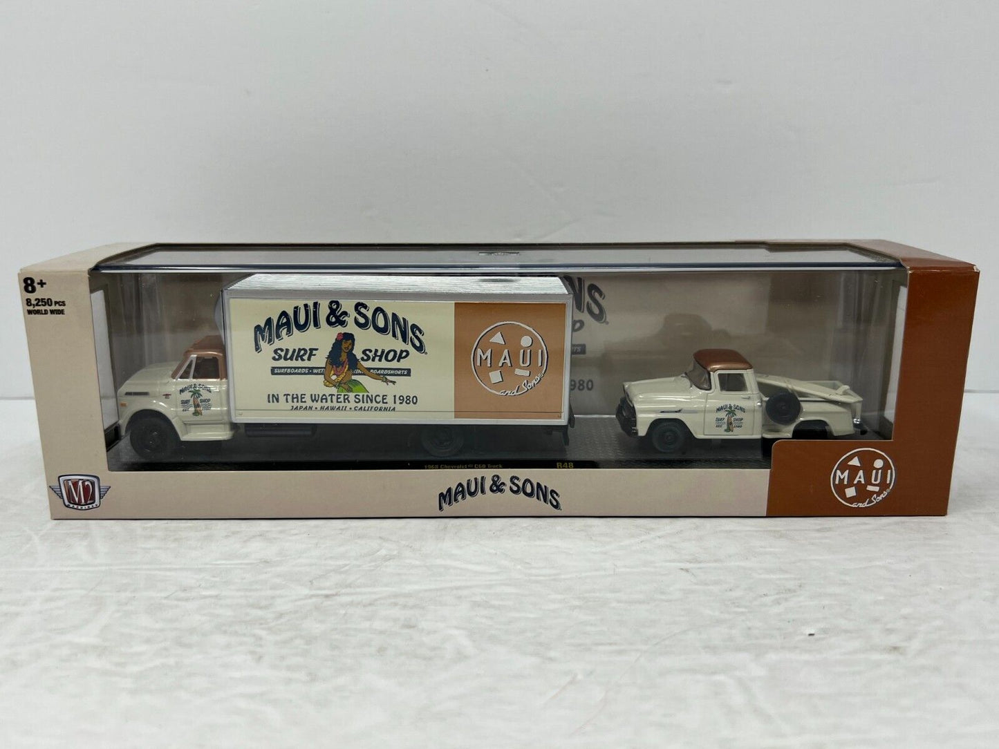 M2 Machines Maui & Sons C60 Truck & 1958 Chevy Apache Stepside 1:64 Diecast