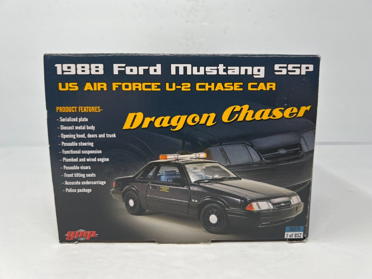 GMP 1988 Ford Mustang 5.0 SSP US Air Force U-Dragon Chaser Blue 1:18 Diecast