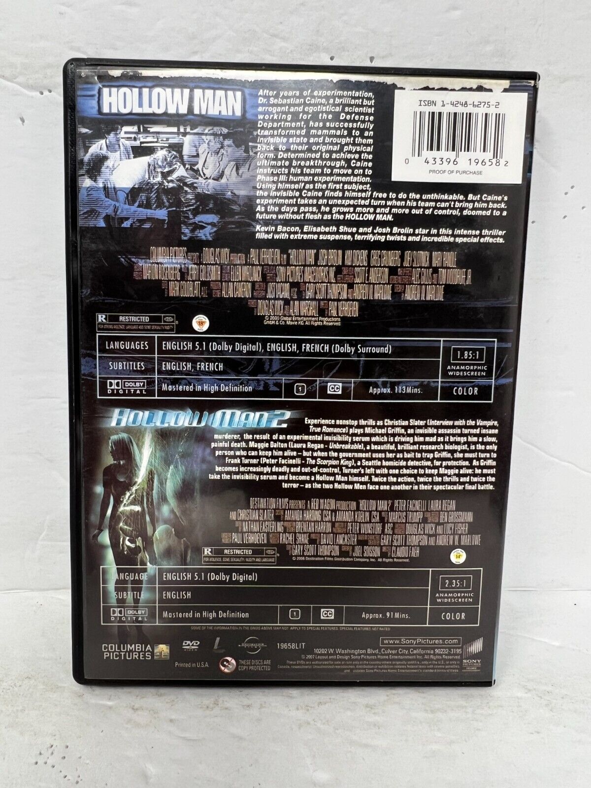 Hollow Man / Hollow Man II (DVD) Sci-Fi Good Condition!!!