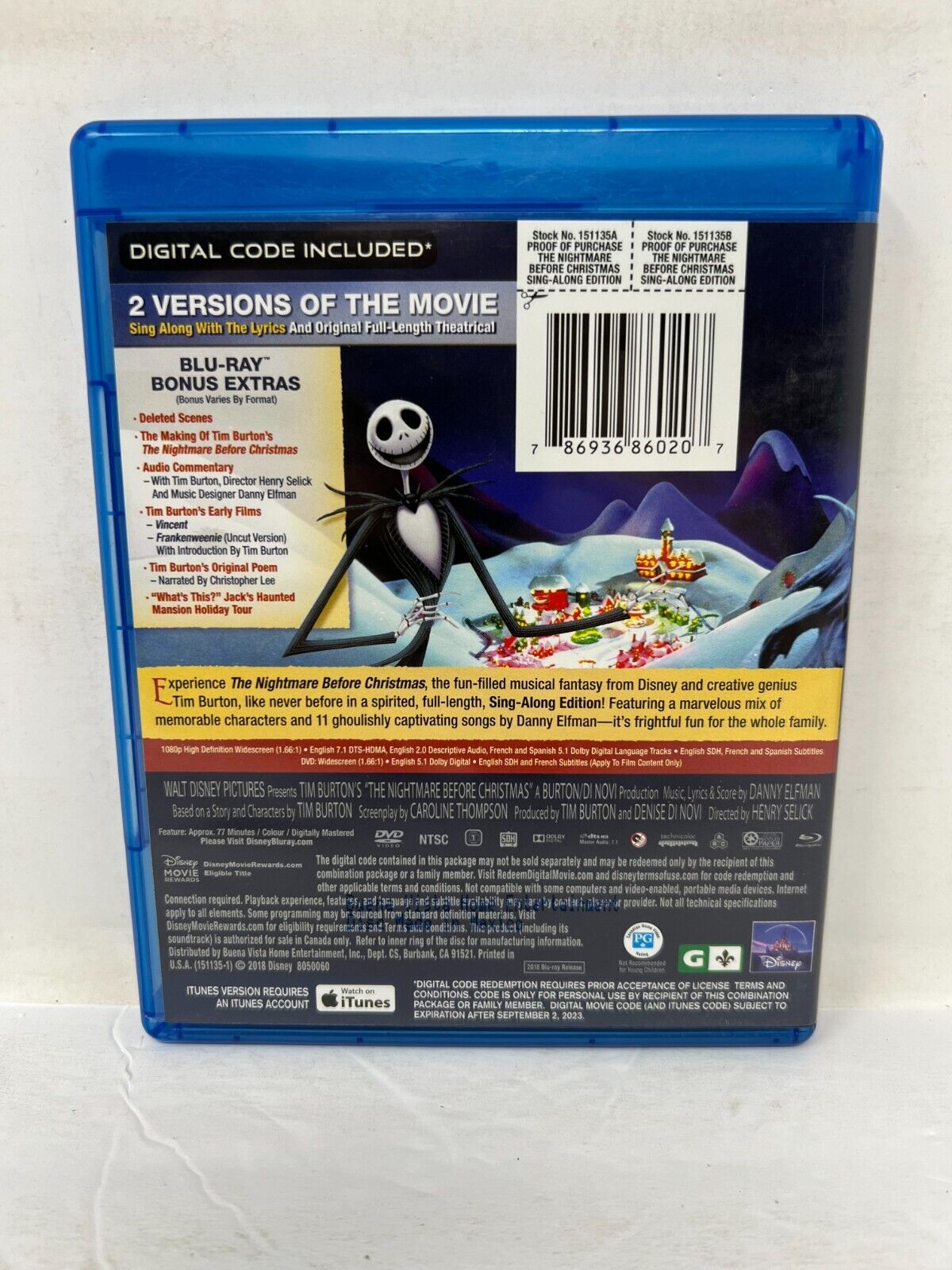 Disney The Nightmare Before Christmas (Blu-ray) Sing Along Good Condition!