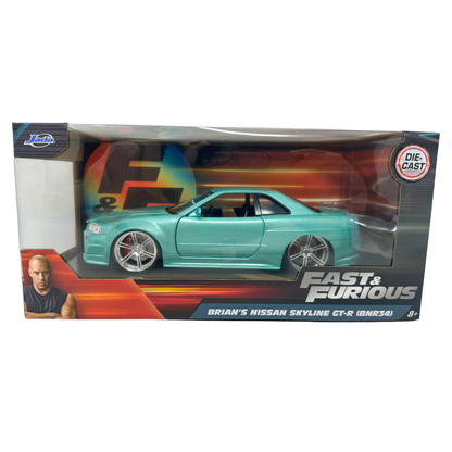 Jada Fast & Furious Brian's Nissan Skyline GT-R (BNR34) 1:24 Diecast Aqua