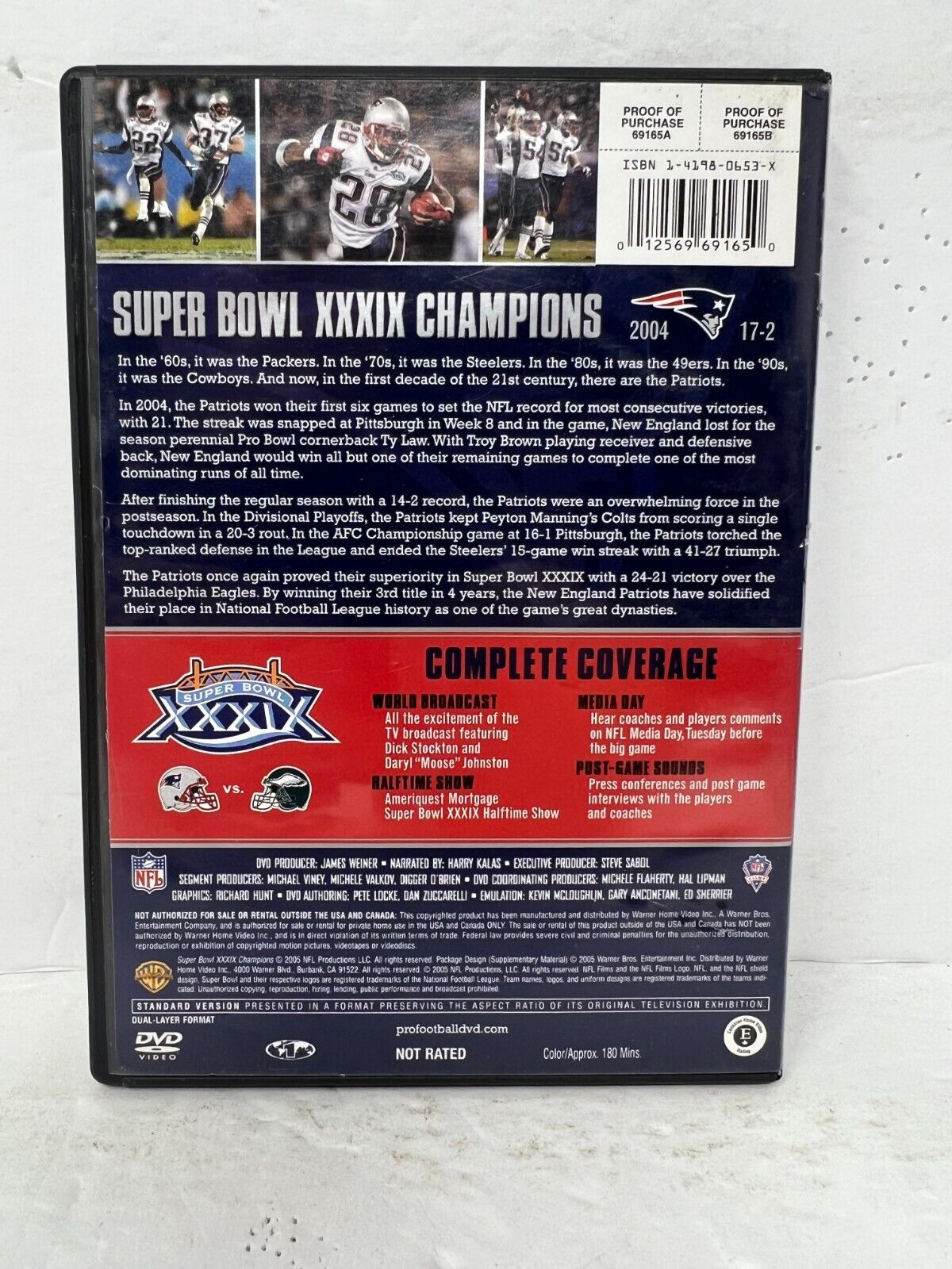 Super Bowl XXXIX Champions New England Patriots NFL (DVD) Sports Good Condition!