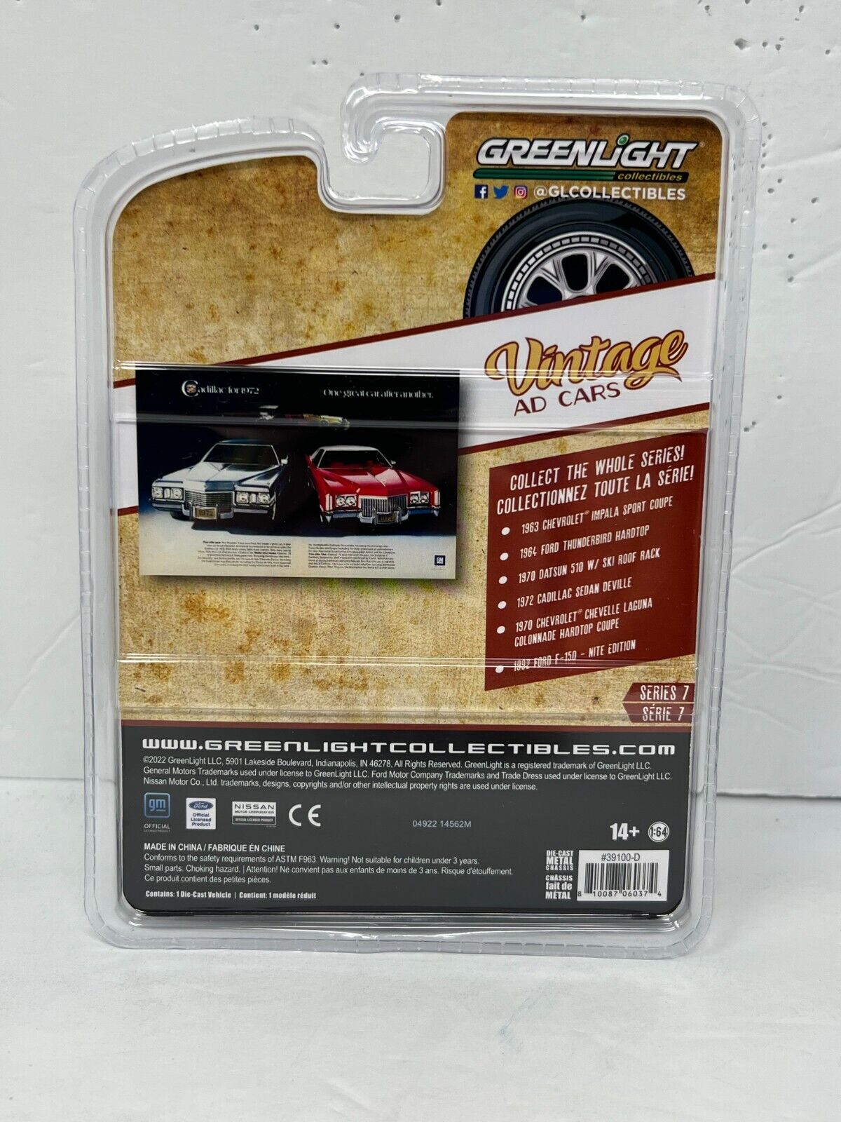 Greenlight Vintage Ad Cars 1972 Cadillac Sedan DeVille 1:64 Diecast