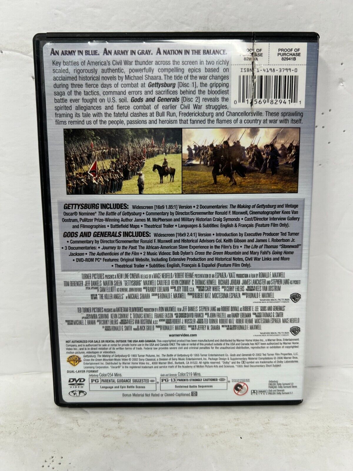 Gods And Generals / Gettysburgh (DVD) War Good Condition!!!