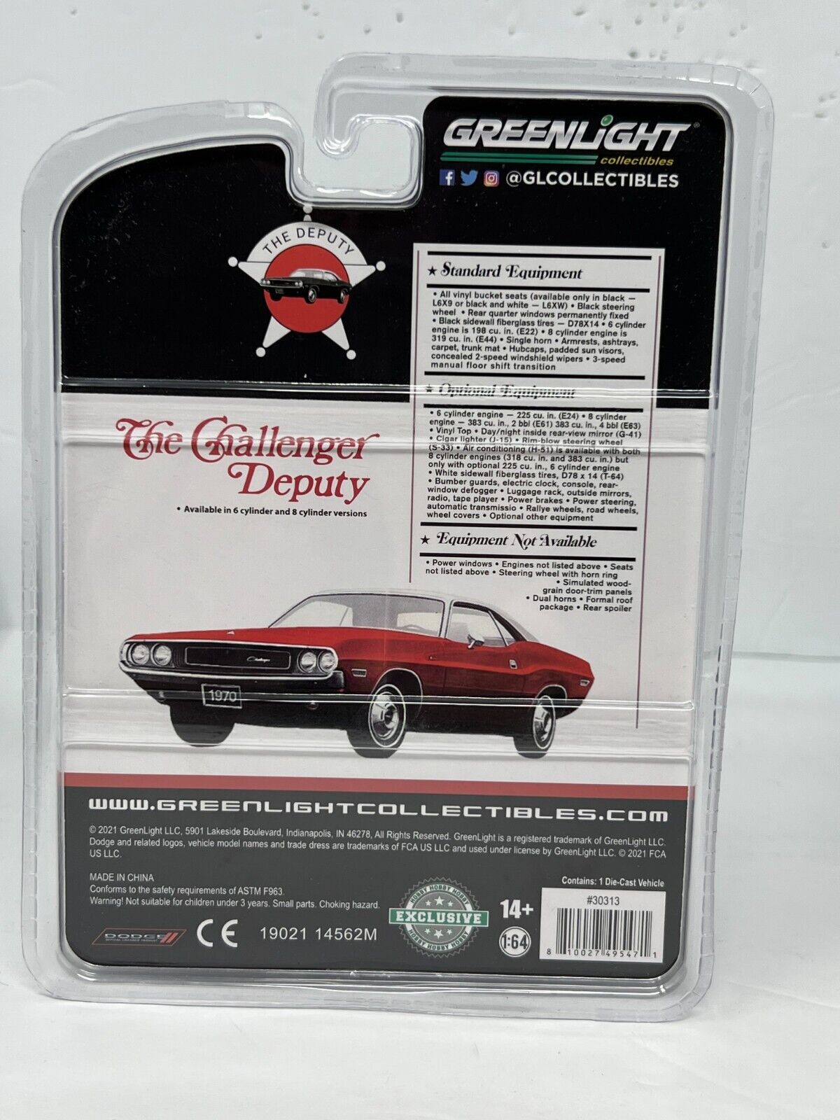 Greenlight Hobby The Challenger Deputy 1970 Dodge Challenger 1:64 Diecast V2