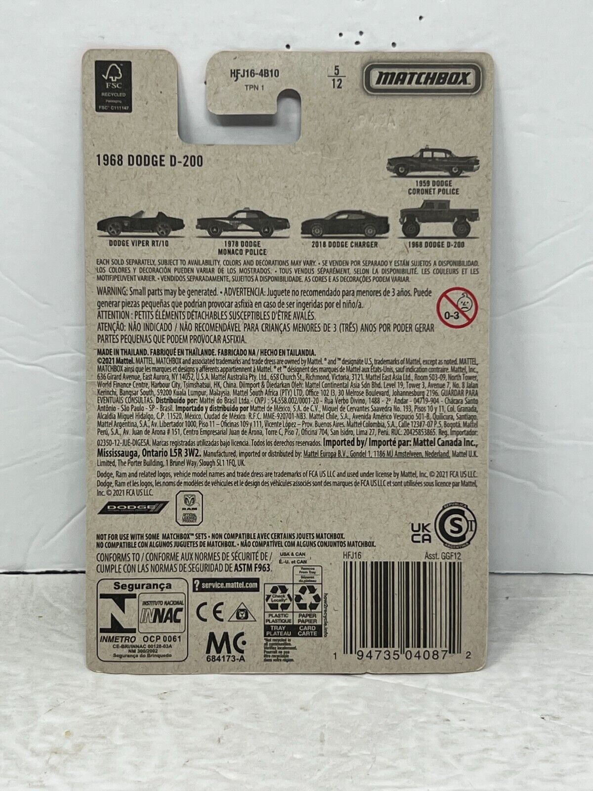 Matchbox 1968 Dodge D-200 1:64 Diecast