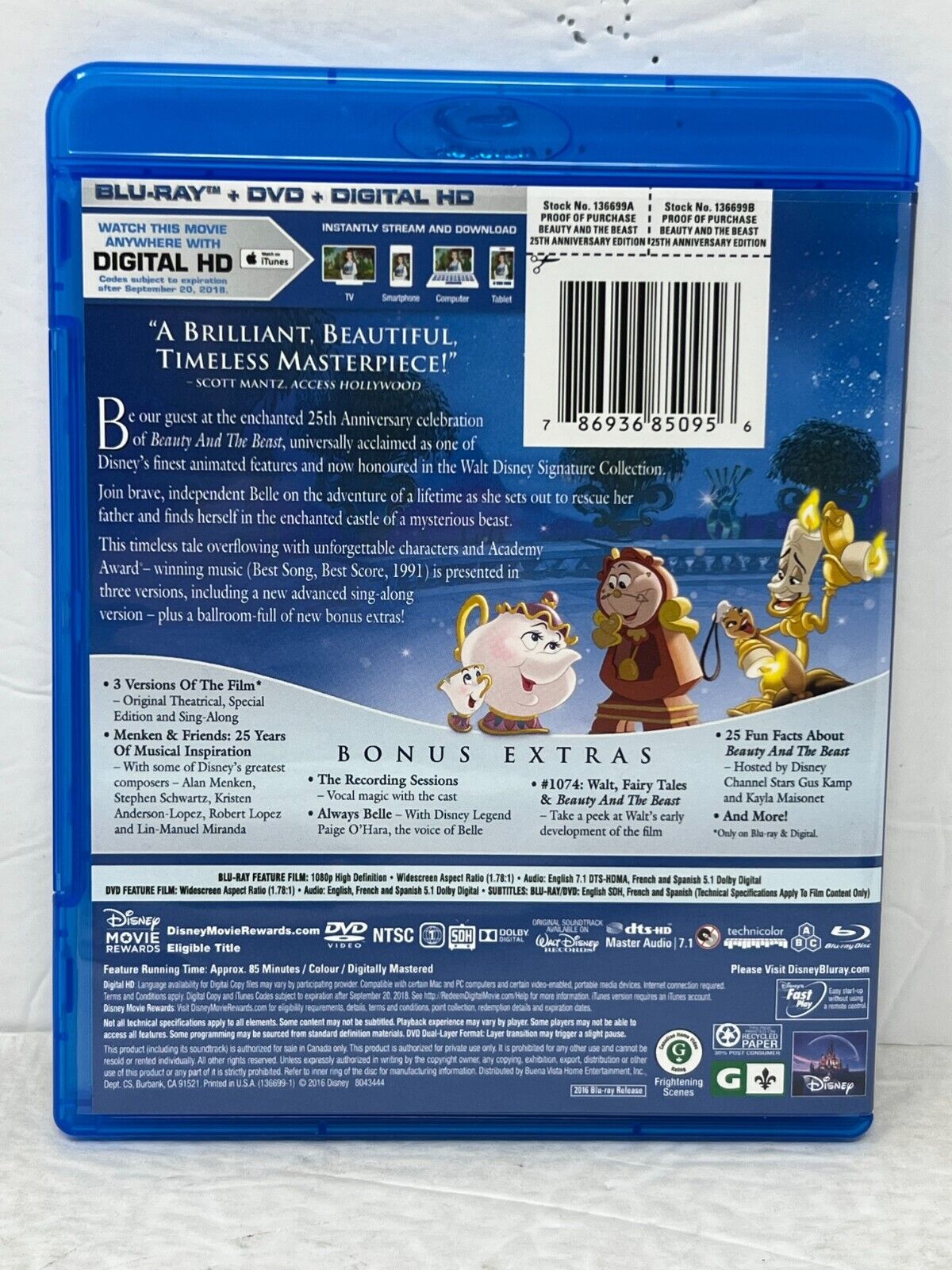 Beauty and the Beast (Blu-ray) Disney Classic Good Condition!!!