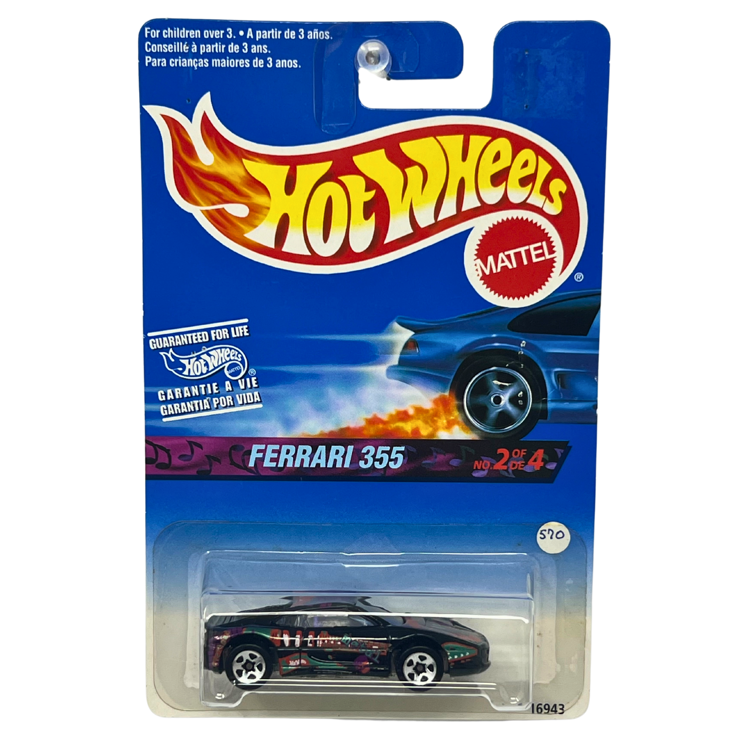 Hot Wheels Ferrari 355 Diecast Car - 1995 Model Series 10/12, 1:64 Scale (Yellow)