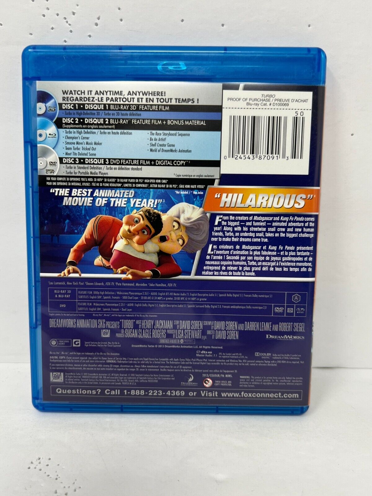 Turbo (Blu-ray 3D) Kids Cartoon Good Condition!!!