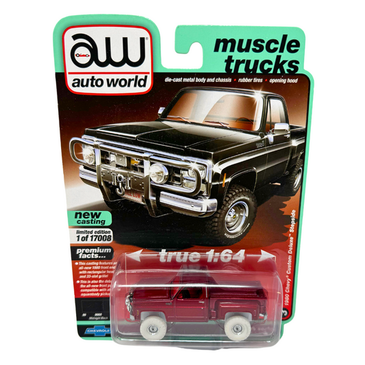 Auto World 1980 Chevy Custom Deluxe Stepside ULTRA RED CHASE 1:64 Diecast