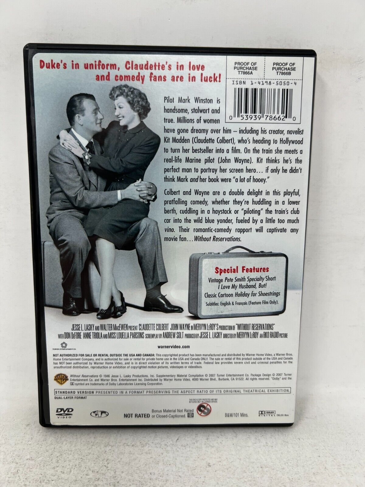 Without Reservations (DVD) Romance John Wayne Good Condition!!!