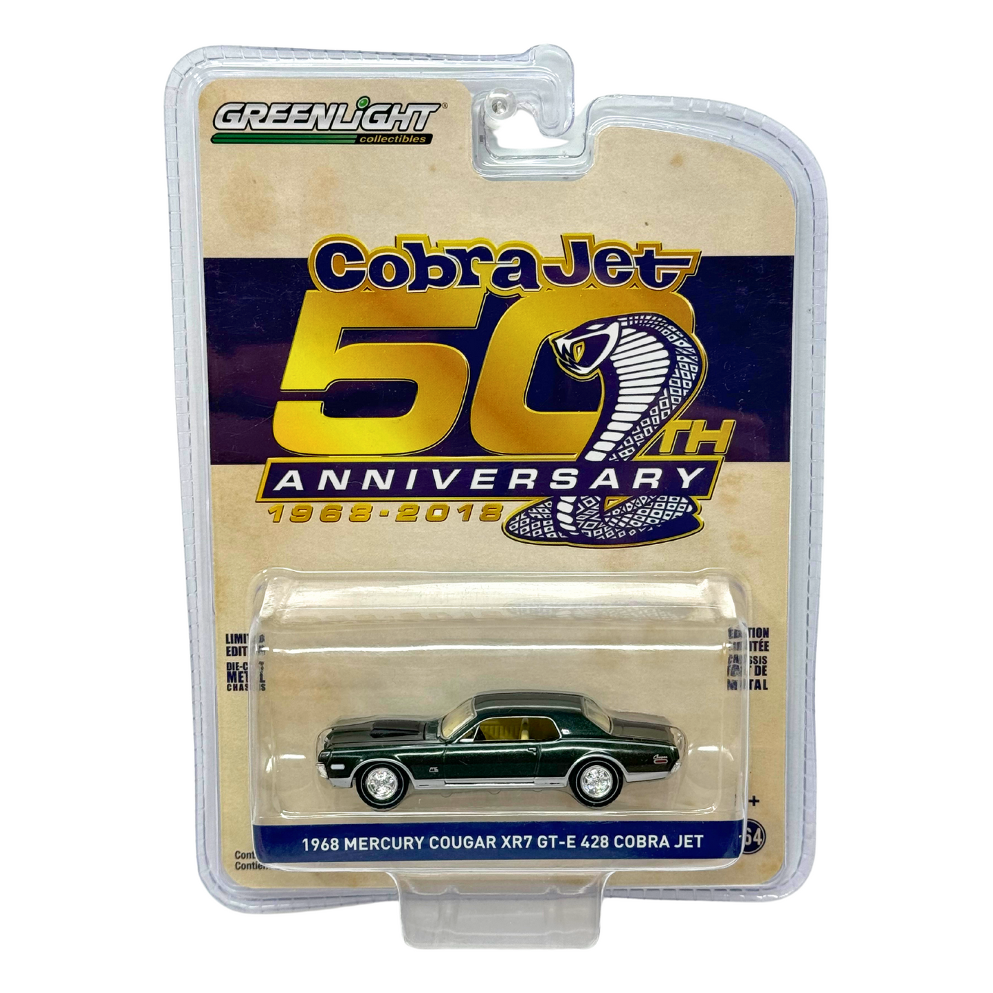 Greenlight Cobra Jet 50th Anniversary 1968 Mercury Cougar XR7 GT 1:64 Diecast