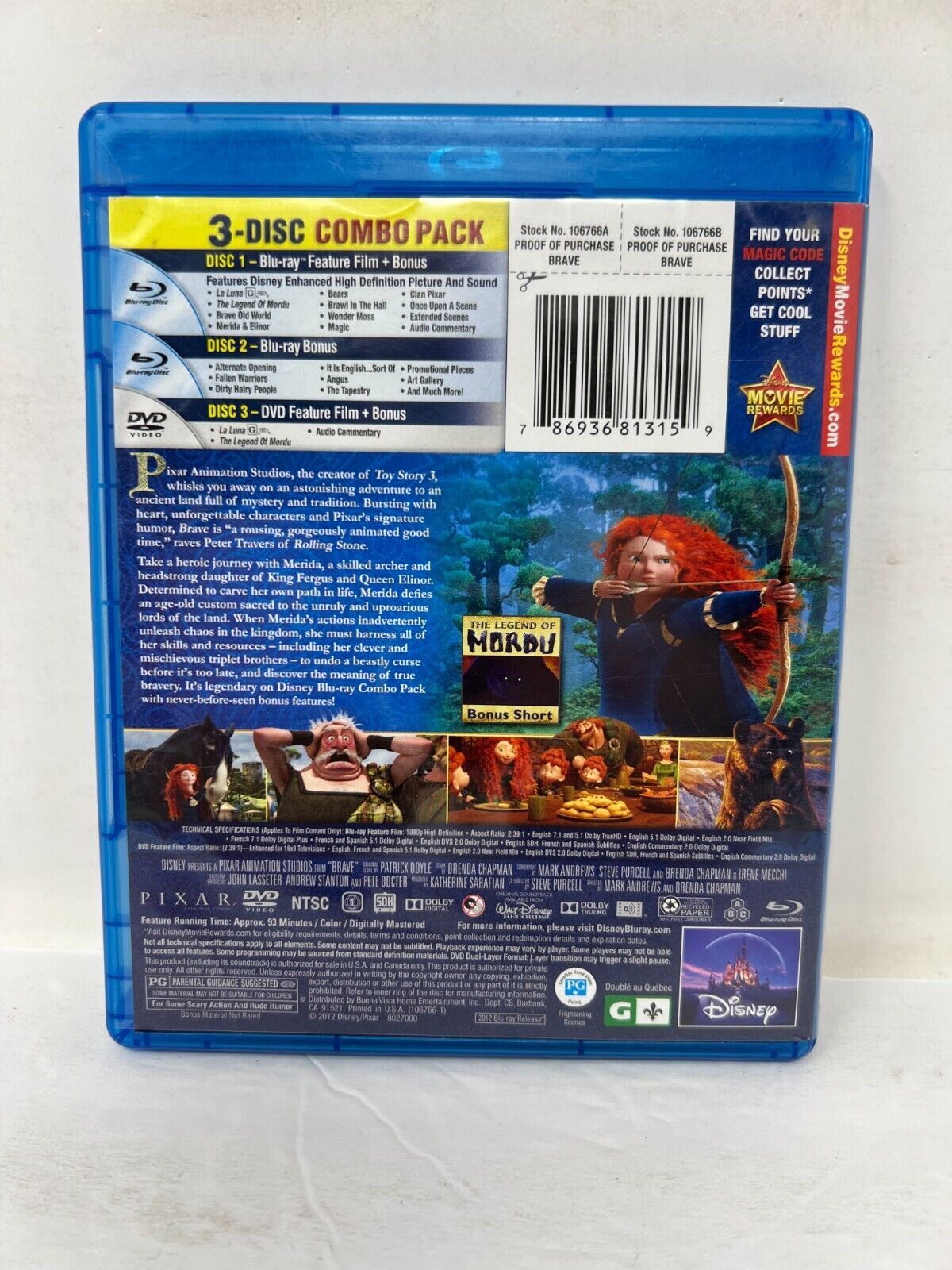 Disney Pixar Brave (Blu-ray) Good Condition!!!