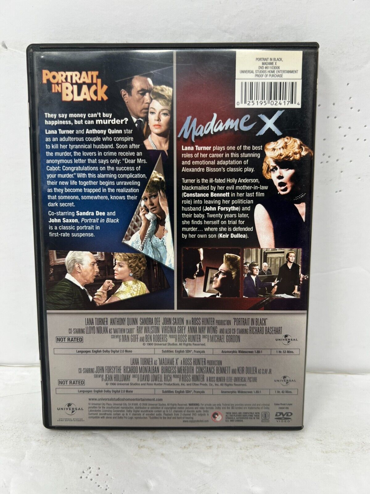 Portrait In Black / Madame X (DVD) Crime Good Condition!!!