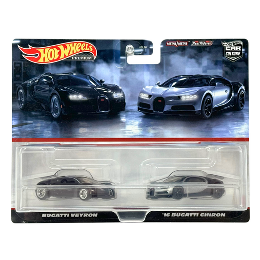 Hot Wheels Premium Bugatti Veyron & 2016 Bugatti Chiron 2-Pack 1:64 Diecast